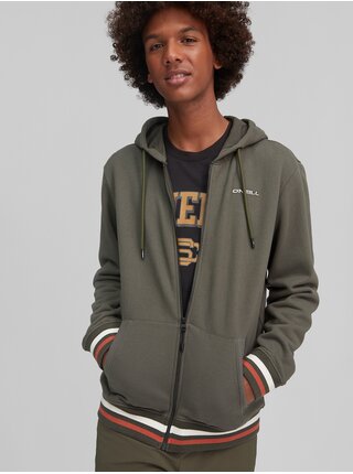 Khaki pánská vzorovaná mikina na zip s kapucí O'Neill Tipping Point FZ Hoody