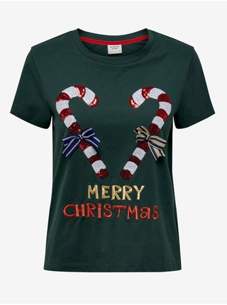 Tmavě zelené vánoční tričko Jacqueline de Yong Callie