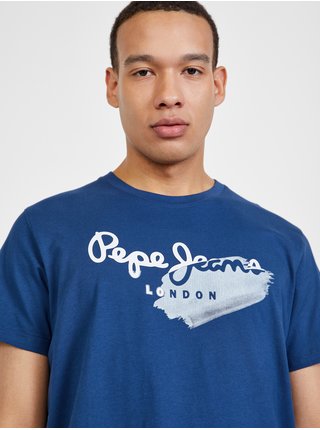 Tmavomodré pánske tričko s potlačou Pepe Jeans Terry