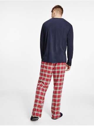 Sada modro-červeného kostkovaného pyžama s modrými papučemi Tommy Hilfiger Underwear