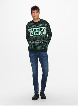 Tmavozelený vianočný sveter ONLY & SONS X-Mas