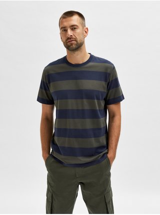 Khaki pruhované basic tričko Selected Homme Silas