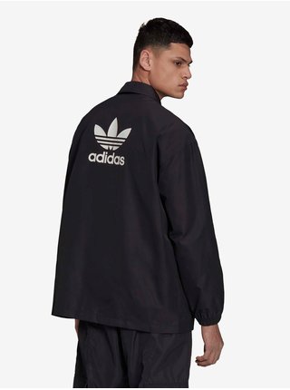 Čierna pánska vzorovaná košeľová ľahká bunda adidas Originals Coach Jacket