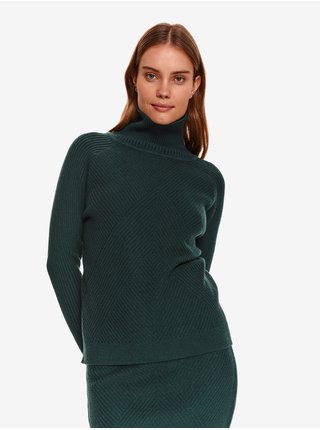Tmavě zelený dámský žebrovaný svetr se stojáčkem TOP SECRET