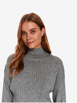 Šedý dámsky rebrovaný sveter se stojačikom TOP SECRET