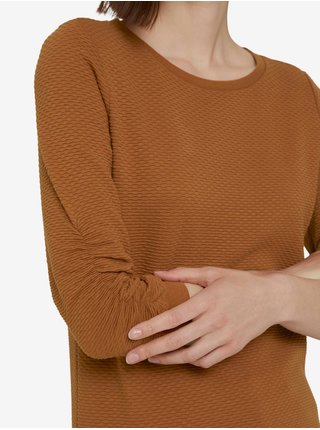 Hnedý dámsky rebrovaný sveter s 3/4 rukávom Tom Tailor Denim