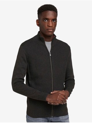 Tmavě šedý pánský svetr na zip Tom Tailor