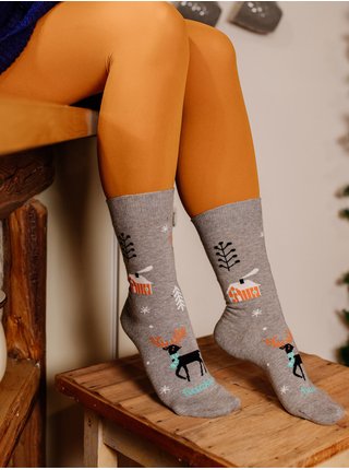 Šedé dámské vzorované ponožky Fusakle Jelene na snehu 