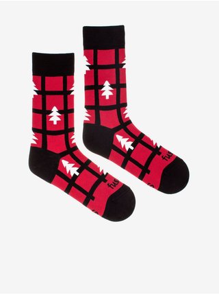 Černo-červené dámské vzorované ponožky Fusakle sromec cerveny 