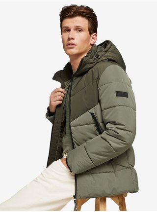 Zelená pánská prošívaná zimní bunda s kapucí Tom Tailor Denim