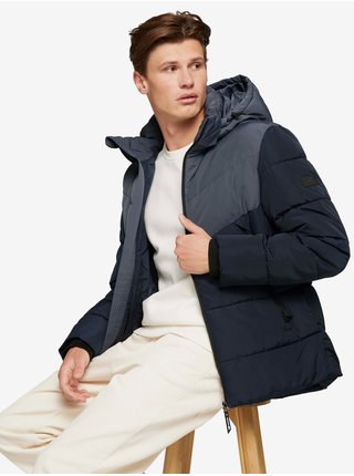 Tmavomodrá pánska prešívaná zimná bunda s kapucou Tom Tailor Denim