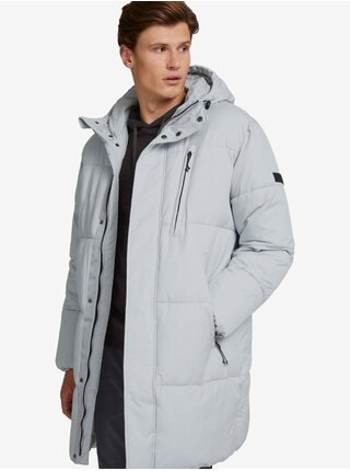 Svetlošedý pánsky prešívaný zimný kabát s kapucou Tom Tailor Denim