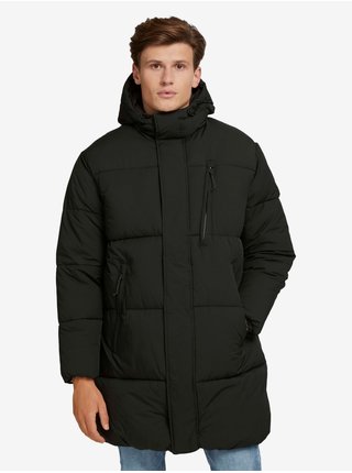 Černý pánský prošívaný zimní kabát s kapucí Tom Tailor Denim