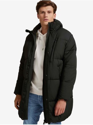 Čierny pánsky prešívaný zimný kabát s kapucou Tom Tailor Denim