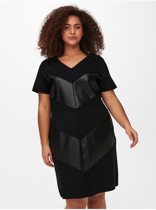 Čierne šaty s koženkou ONLY CARMAKOMA Viola