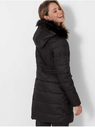 Čierna dlhá prešívaná zimná bunda s kapucou CAMAIEU