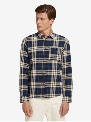 Krémovo-modrá pánska kockovaná košeľa Tom Tailor Denim Organic Check Shirt