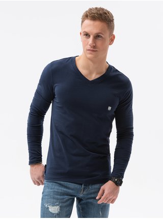 Tmavě modré pánské tričko s dlouhým rukávem Ombre Clothing L134