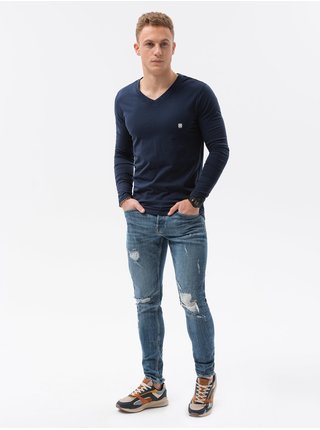 Tmavě modré pánské tričko s dlouhým rukávem Ombre Clothing L134