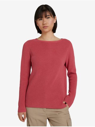 Tmavoružový dámsky rebrovaný sveter Tom Tailor