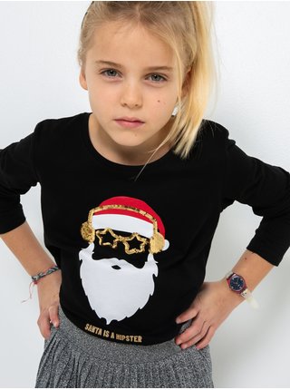 Čierne dievčenské tričko s vianočným motívom CAMAIEU