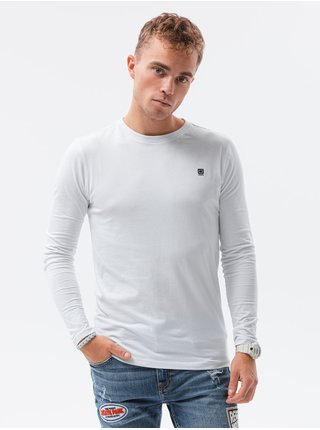 Bílé pánské tričko s dlouhým rukávem Ombre Clothing L135