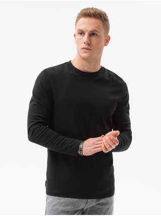 Černé pánské tričko s dlouhým rukávem bez potisku Ombre Clothing L138 basic