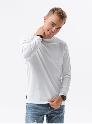 Bílé pánsé tričko s dlouhým rukávem bez potisku Ombre Clothing L138 basic basic
