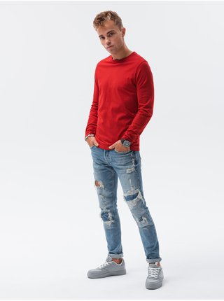 Červené pánské tričko s dlouhým rukávem bez potisku Ombre Clothing L138 basic basic