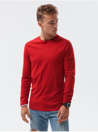 Červené pánské tričko s dlouhým rukávem bez potisku Ombre Clothing L138 basic basic
