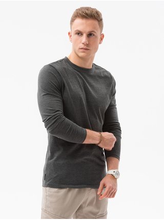 Tmavě šedé pánská tričko s dlouhým rukávem bez potisku Ombre Clothing L138