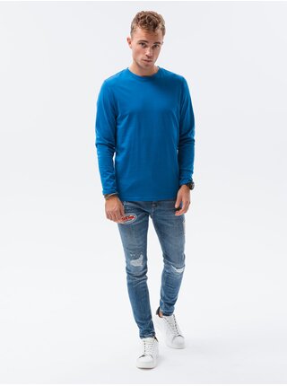 Modré pánské tričko s dlouhým rukávem bez potisku Ombre Clothing L138 basic basic