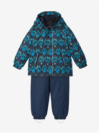 Tmavě modrý dětský vzorovaný set zimní bundy a kalhot Reima Ruis