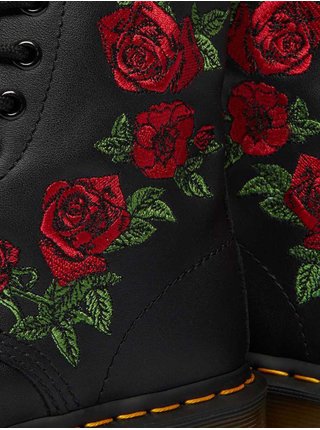 Černé dámské kožené kotníkové boty s květovaným vzorem Dr. Martens