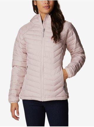 Světle růžová dámská prošívaná lehká zimní bunda s kapucí Columbia Powder Lite