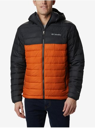 Černo-oranžová pánská prošívaná zimní bunda s kapucí Columbia Powder Lite