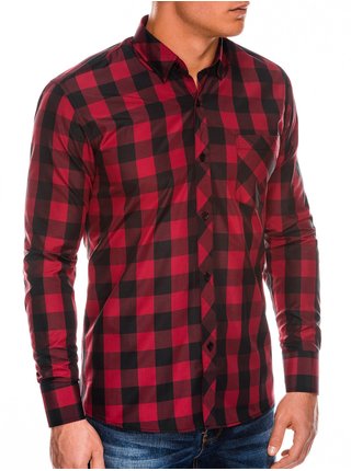 Pánská kostkovaná košile s dlouhým rukávem K282 - červená/černá