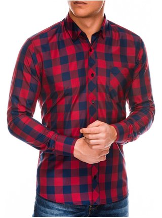 Pánská kostkovaná košile s dlouhým rukávem K282 - červená/námořnická modrá