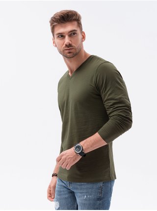 Zelené pánské tričko s dlouhým rukávem bez potisku Ombre Clothing L136