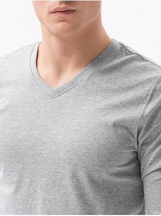 Šedé pánské tričko s dlouhým rukávem bez potisku Ombre Clothing L136 basic basic