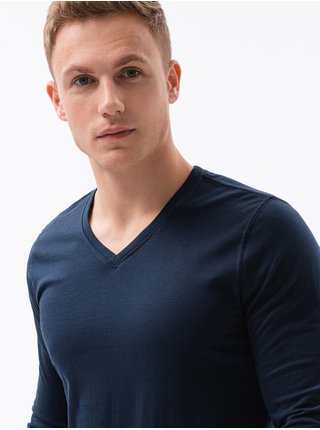 Tmavě modré pánské tričko s dlouhým rukávem bez potisku Ombre Clothing L136