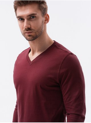 Vínové pánské tričko s dlouhým rukávem bez potisku Ombre Clothing L136