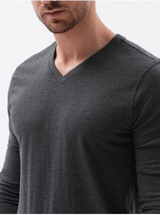 Tmavě šedé pánské tričko s dlouhým rukávem bez potisku Ombre Clothing L136 basic