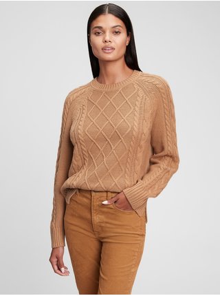 Ženy - Pletený svetr se vzorem Hnědá