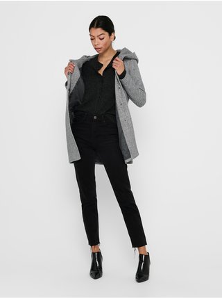Světle šedý dámský žíhaný lehký kabát s kapucí ONLY Sedona 
