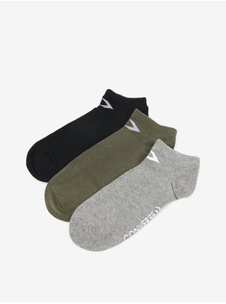 Sada troch párov pánskych ponožiek v šedej, kaki a čiernej farbe Converse