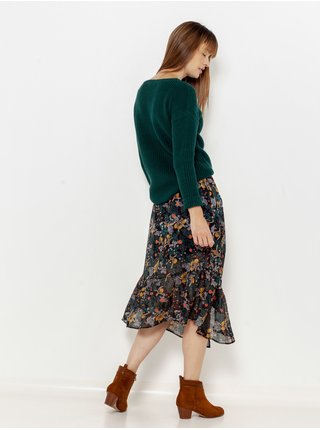 Tmavozelená kvetovaná midi sukňa CAMAIEU