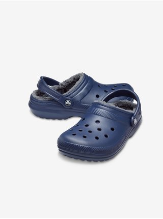 Tmavě modré pantofle s umělým kožíškem Crocs