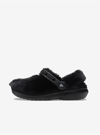 Černé pantofle s umělým kožíškem Crocs