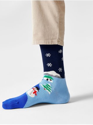 Modré ponožky se zimním motivem Happy Socks